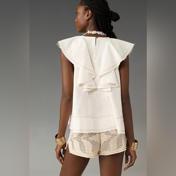 Anthropologie Pilcro Ruffle Neck Linen Swing Blouse Cream Size XS NWT - Picture 4 of 10